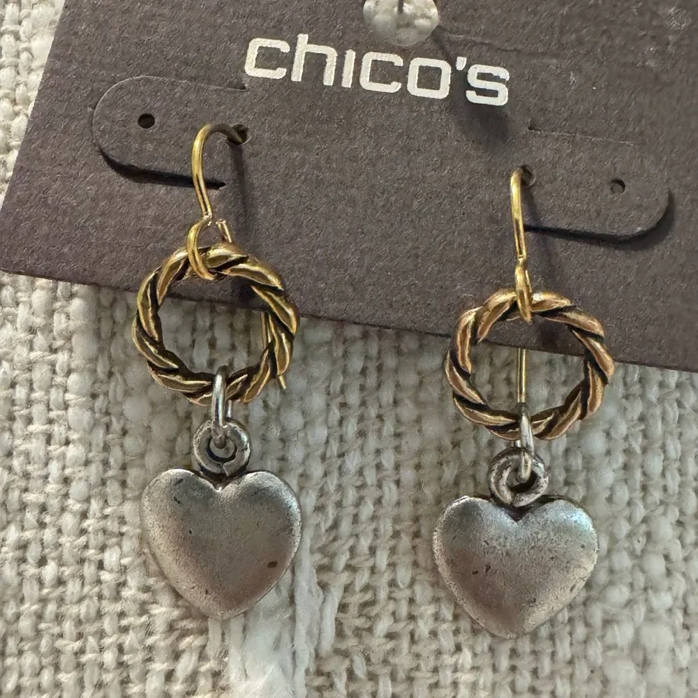 0093-Chico's Gold and Silver Heart Earrings‎